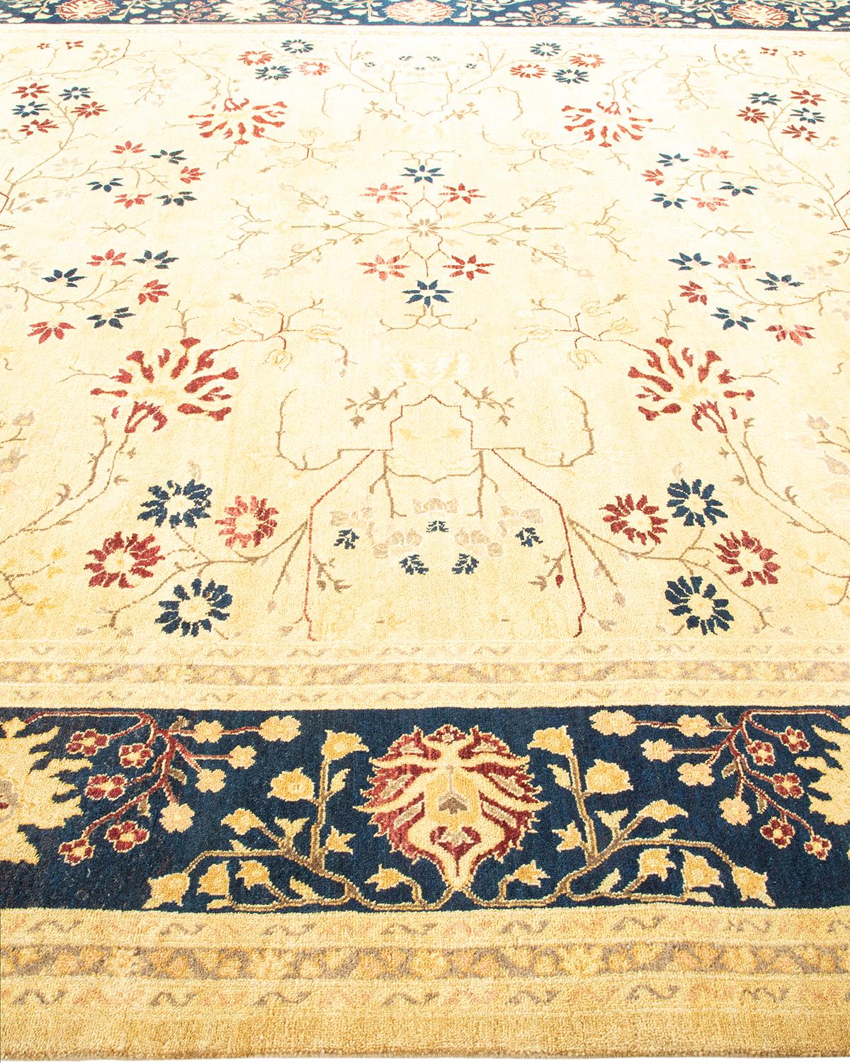 One-of-a-kind Hand Made Traditional Mogul Ivory Area Rug In New Condition For Sale In Norwalk, CT