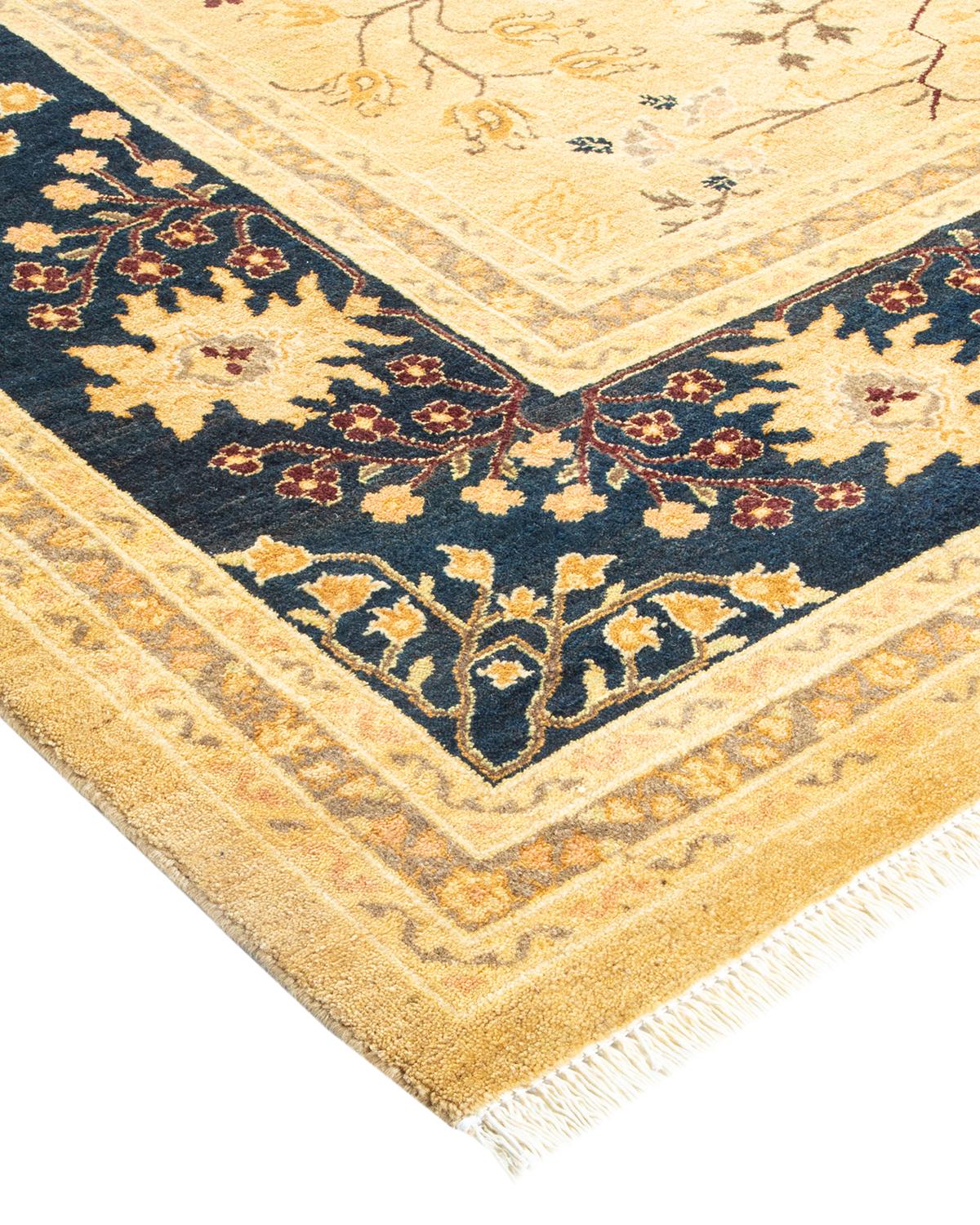 Wool One-of-a-kind Hand Made Traditional Mogul Ivory Area Rug For Sale
