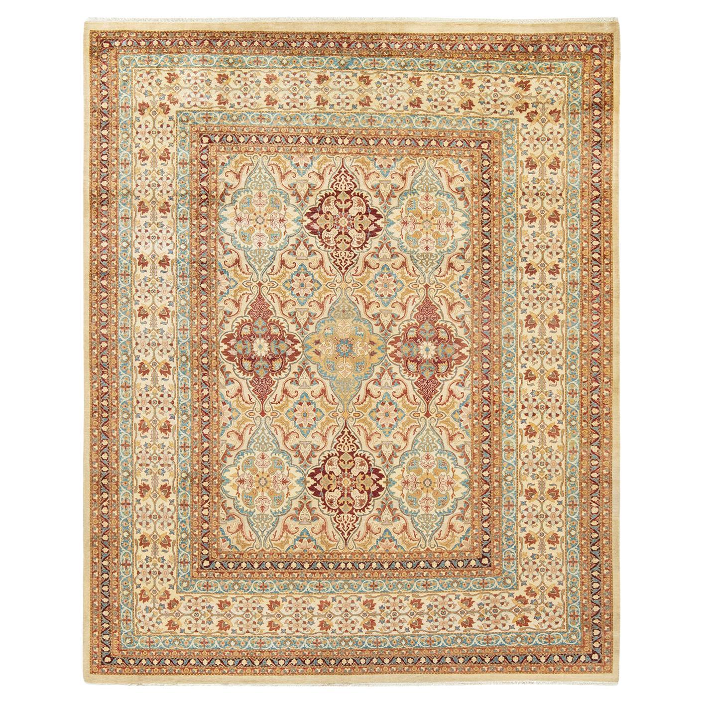 One-Of-A-Kind Hand Made Traditional Mogul Ivory Area Rug For Sale at ...
