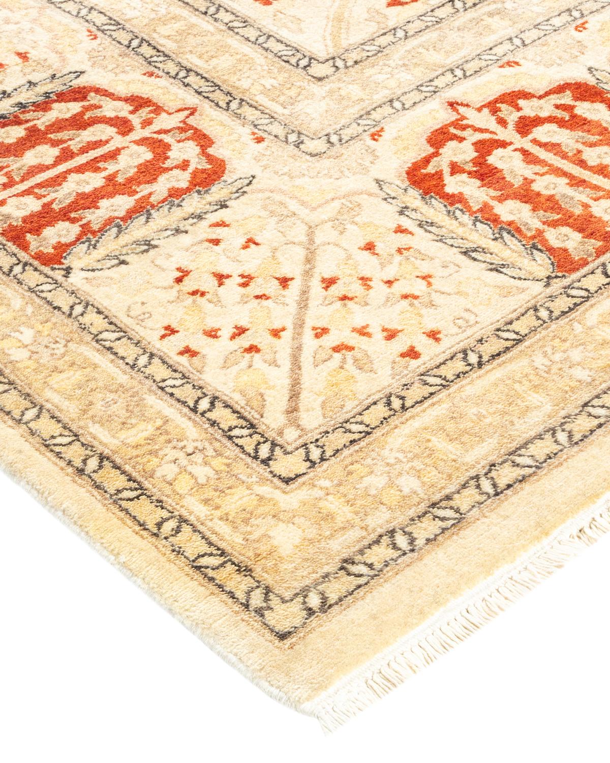 Laine Tapis traditionnel ivoire Mogul unique en son genre fabriqué à la main en vente