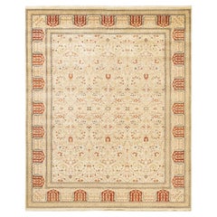 Tapis traditionnel ivoire Mogul unique en son genre fabriqué à la main