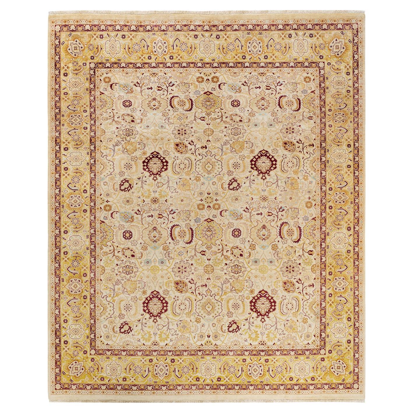 Tapis traditionnel ivoire Mogul unique en son genre fabriqué à la main