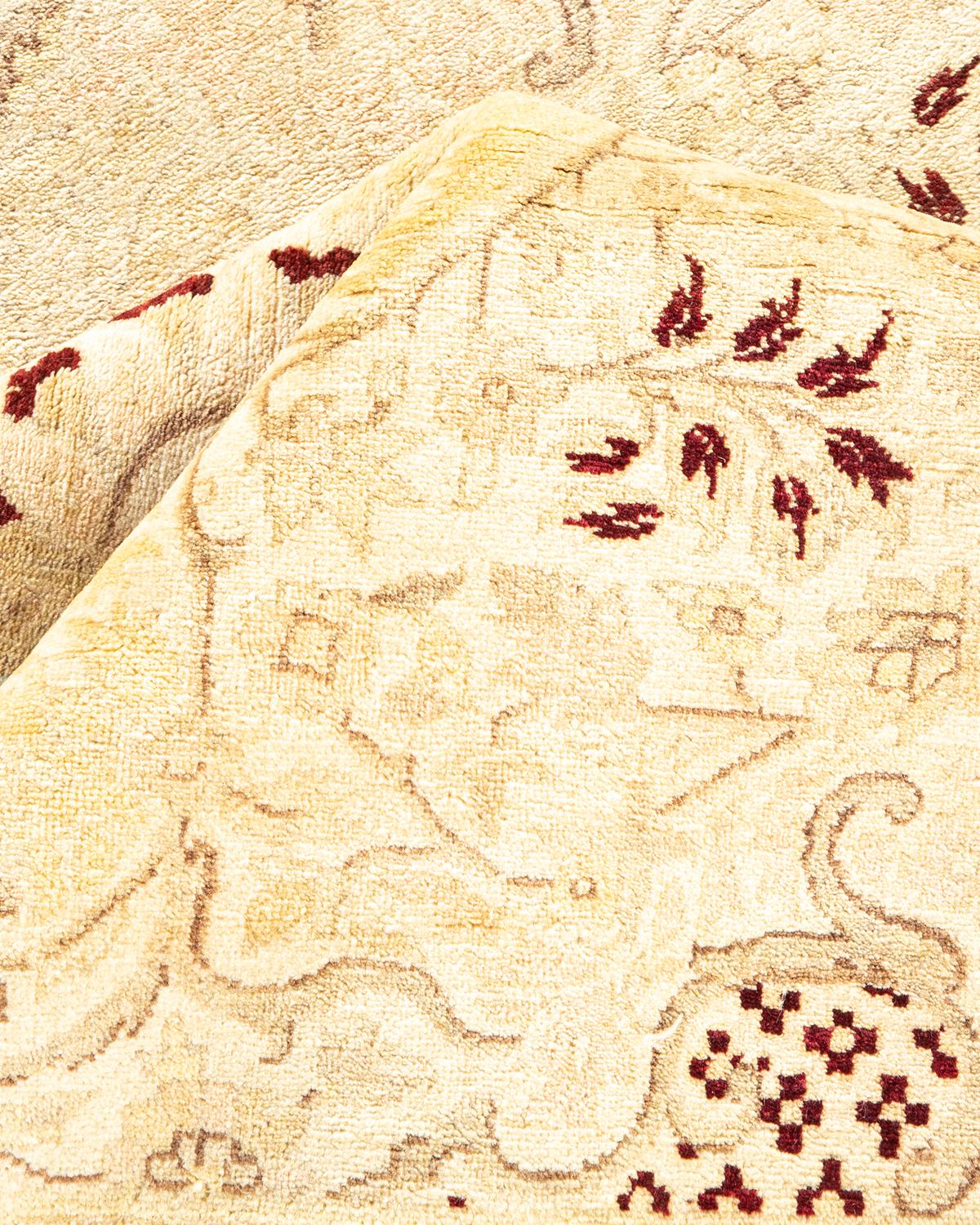 Other One-Of-A-Kind Hand Made Traditional Mogul Ivory Area Rug For Sale