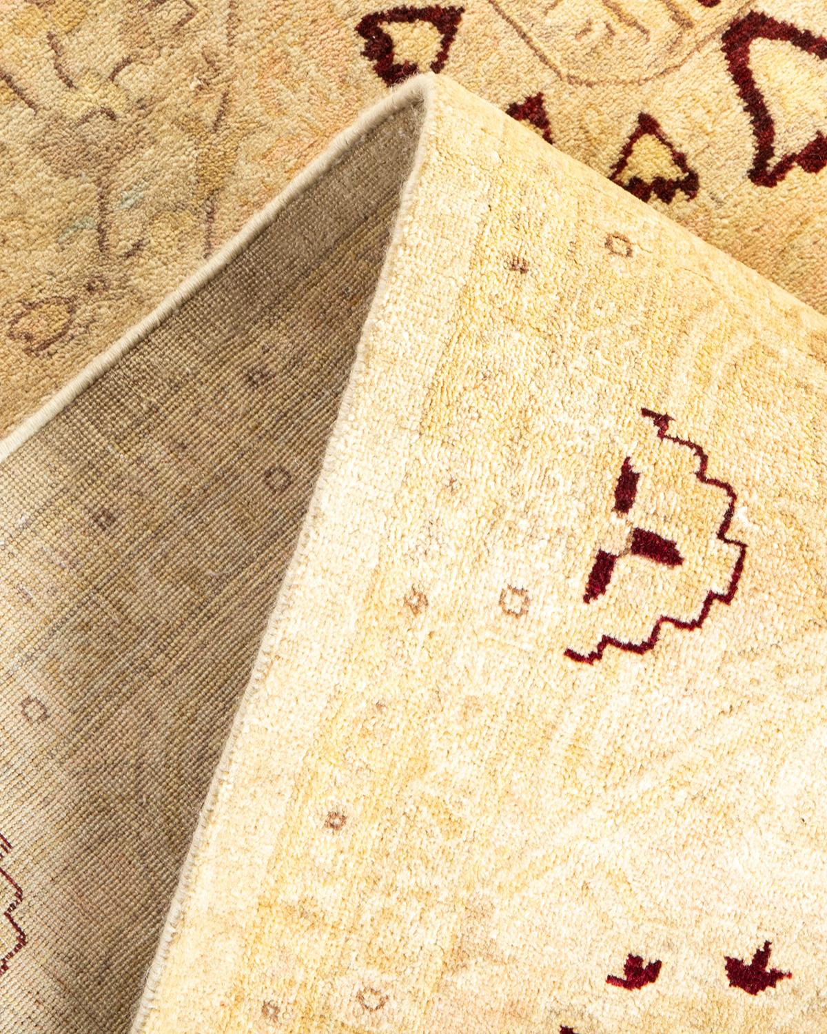 Pakistani One-Of-A-Kind Hand Made Traditional Mogul Ivory Area Rug For Sale