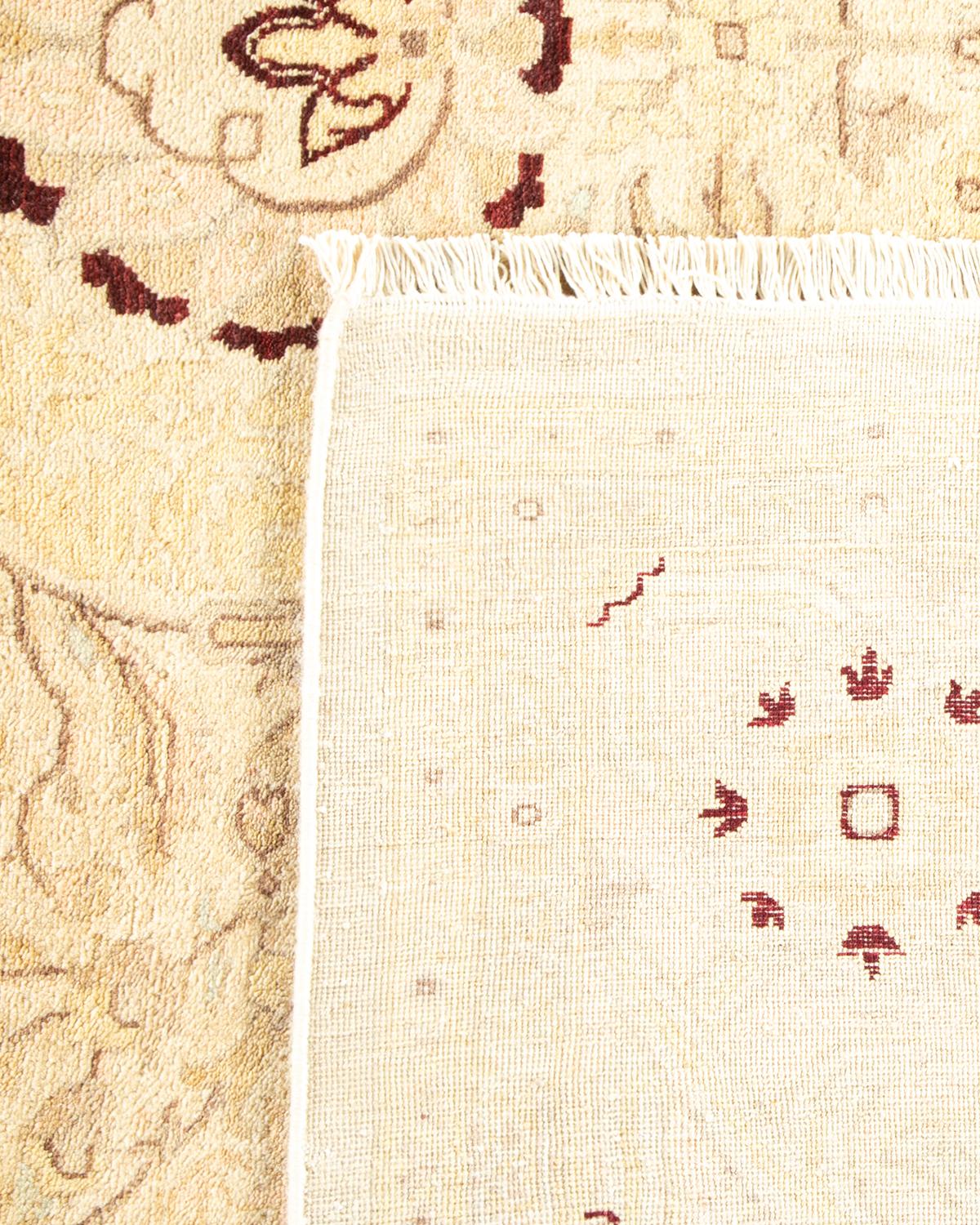 Hand-Knotted One-Of-A-Kind Hand Made Traditional Mogul Ivory Area Rug For Sale
