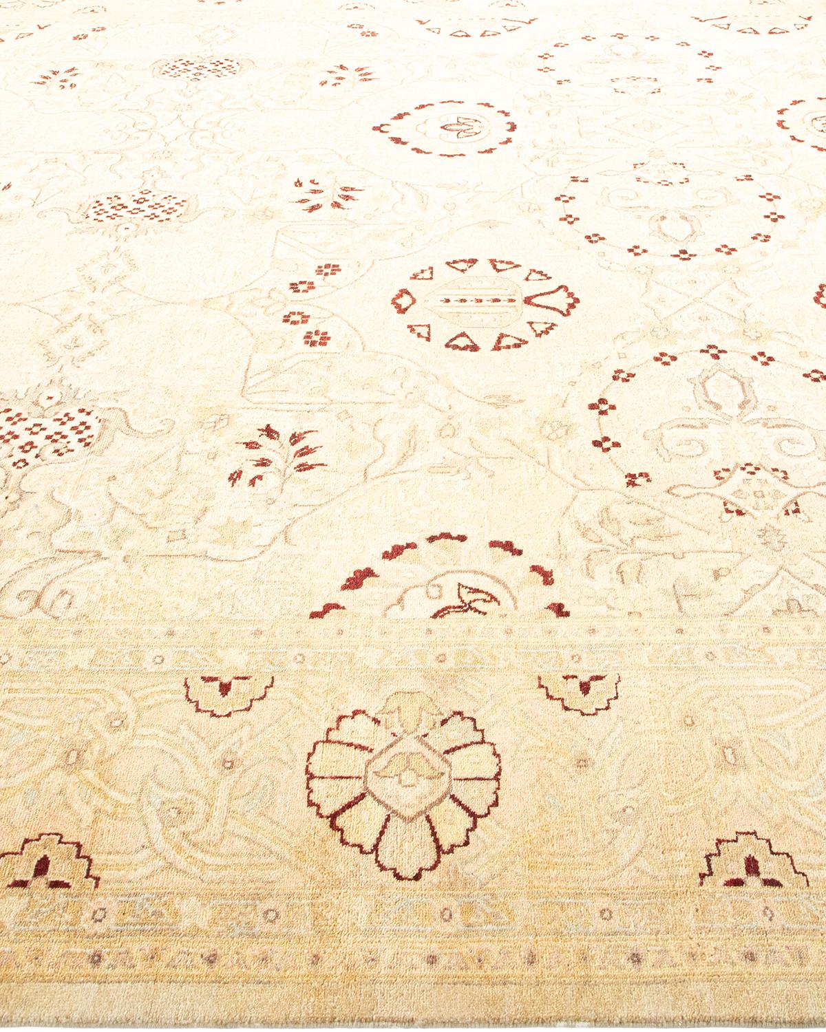 One-Of-A-Kind Hand Made Traditional Mogul Ivory Area Rug In New Condition For Sale In Norwalk, CT
