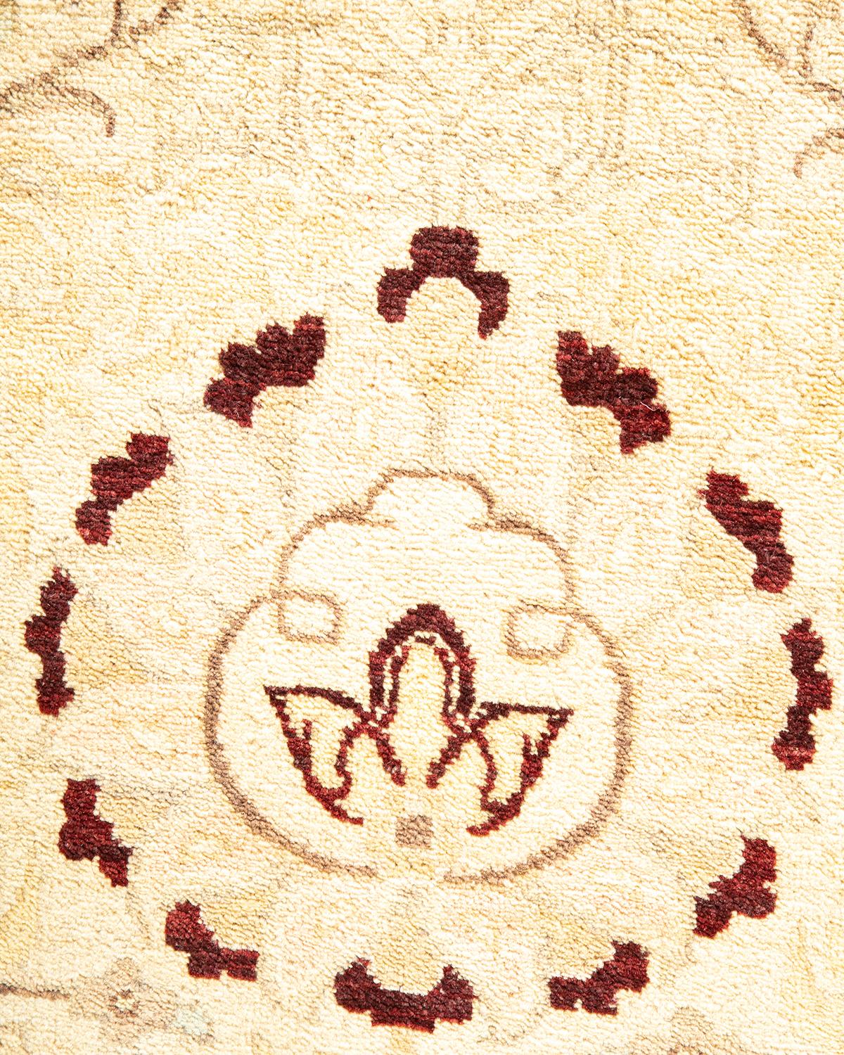Contemporary One-Of-A-Kind Hand Made Traditional Mogul Ivory Area Rug For Sale