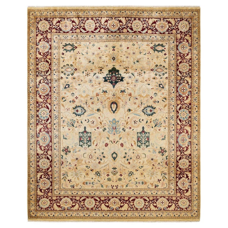 Ivory Rug Handmade One-Of-A-Kind Hand Made Traditional Mogul Ivory Area Rug For Sale at ...
