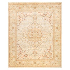 One-Of-A-Kind Hand Made Traditional Mogul Ivory Area Rug