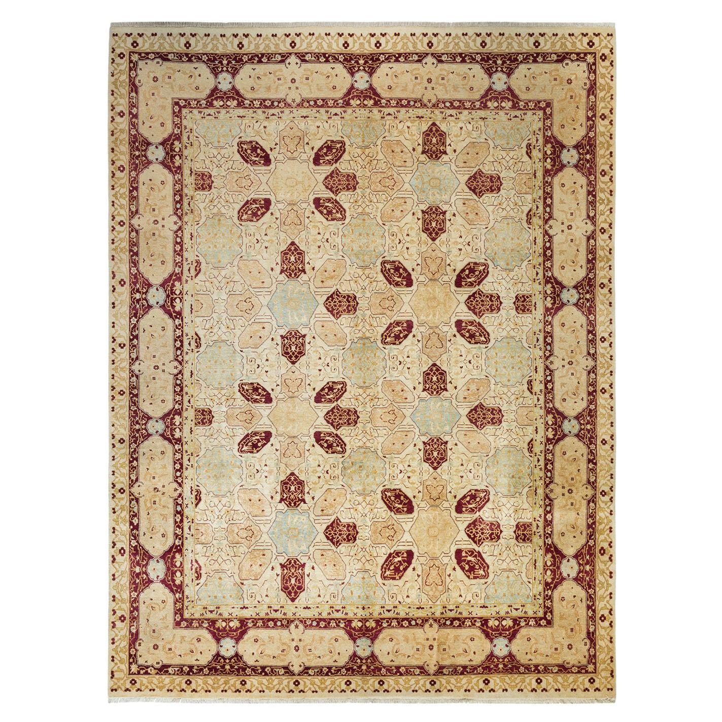 One-of-a-kind Hand Made Traditional Mogul Ivory Area Rug