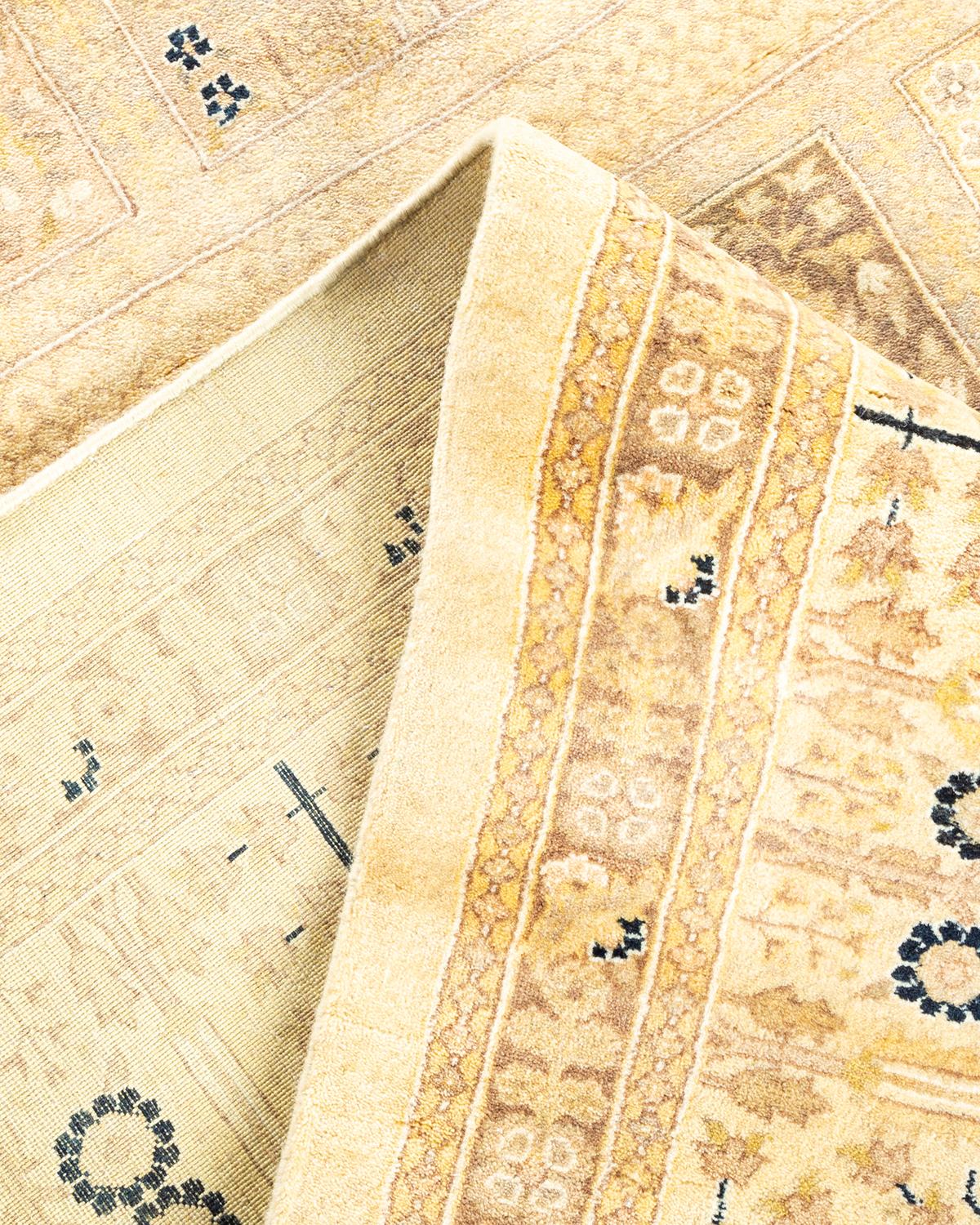 Pakistani One-Of-A-Kind Hand Made Traditional Mogul Ivory Area Rug For Sale