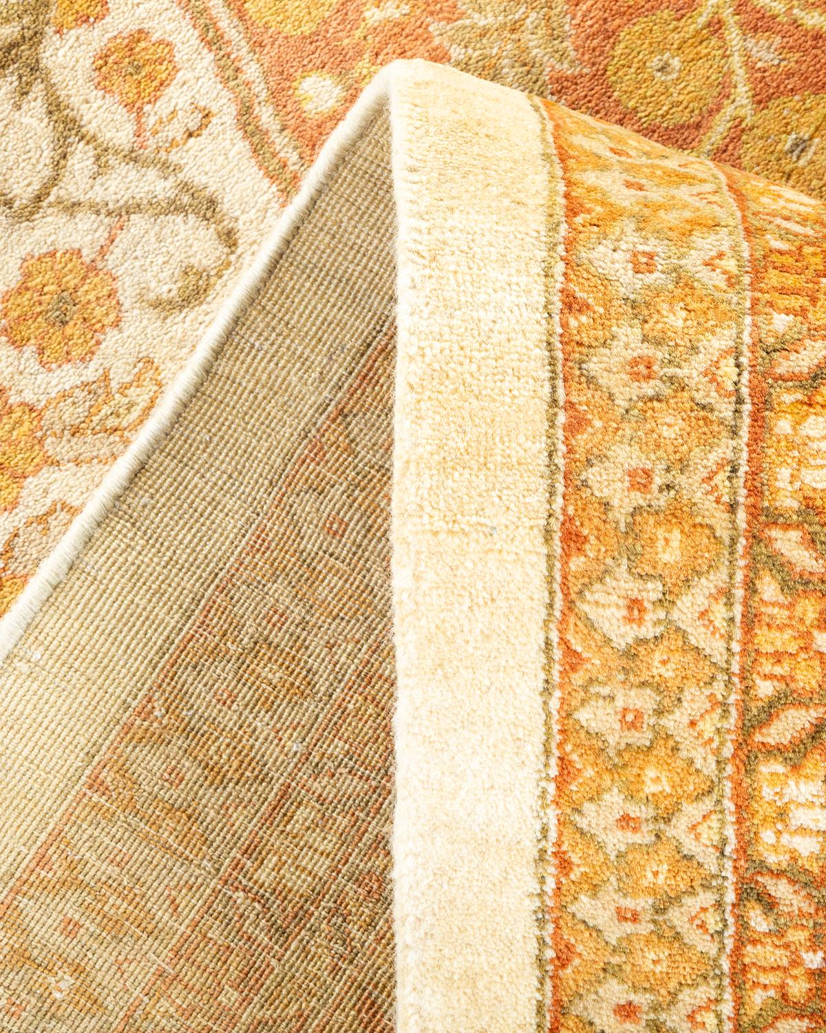 Pakistani One-of-a-Kind Hand Made Traditional Mogul Ivory Area Rug For Sale