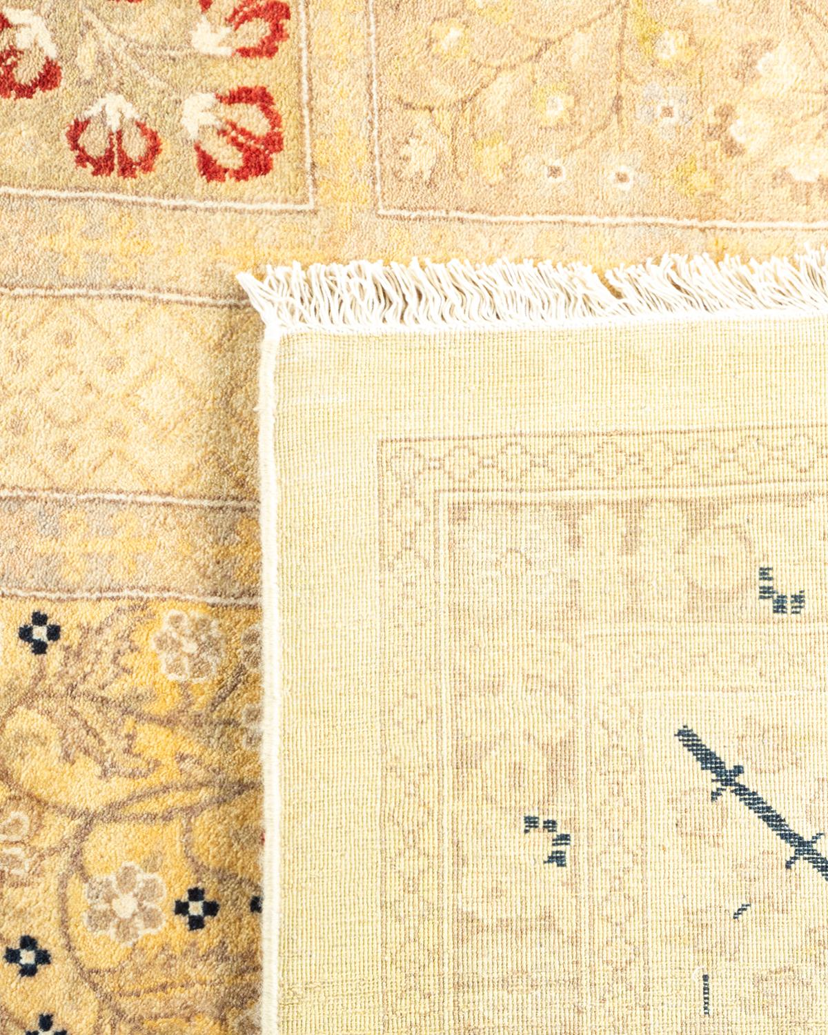 Hand-Knotted One-Of-A-Kind Hand Made Traditional Mogul Ivory Area Rug For Sale