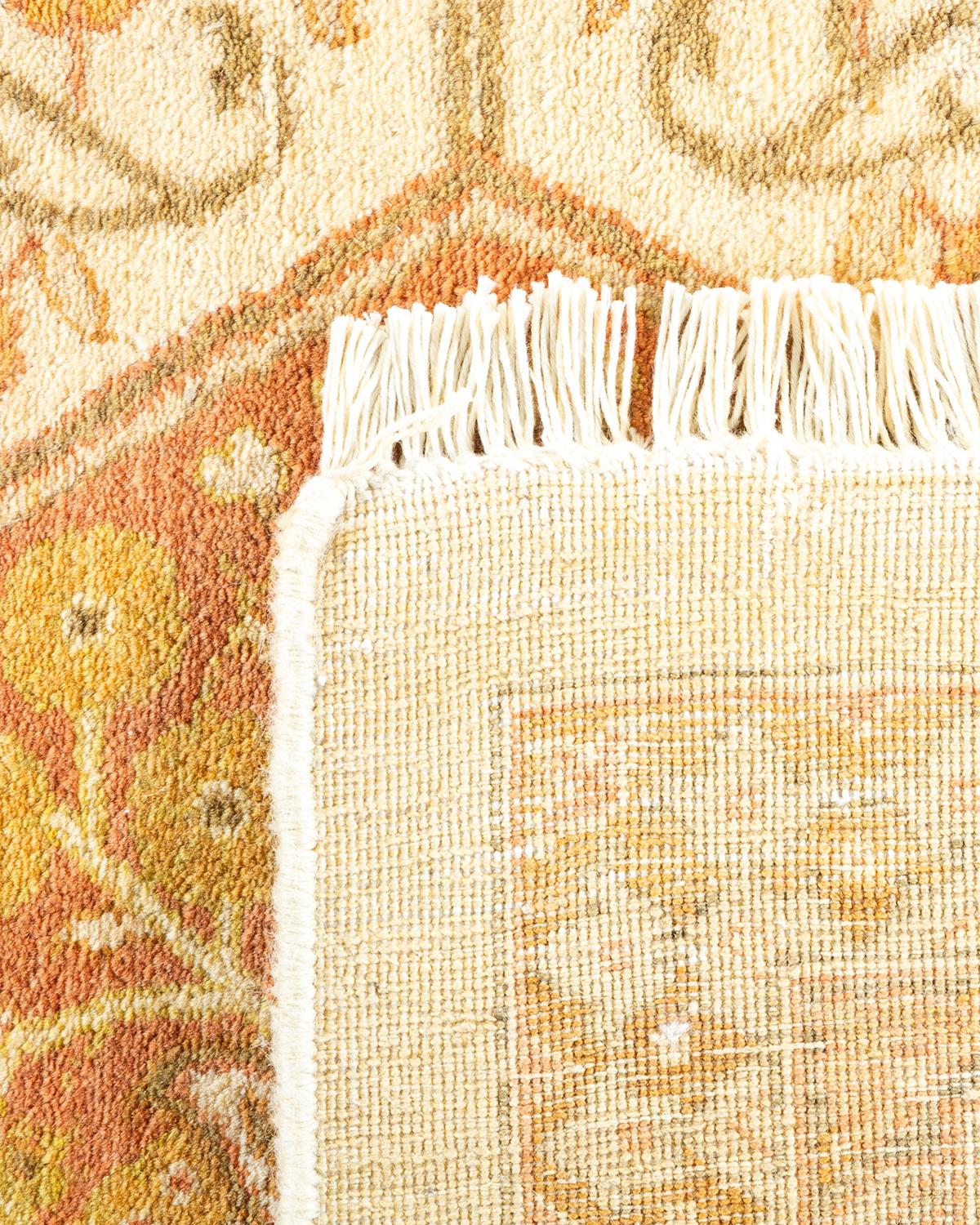 Hand-Knotted One-of-a-Kind Hand Made Traditional Mogul Ivory Area Rug For Sale
