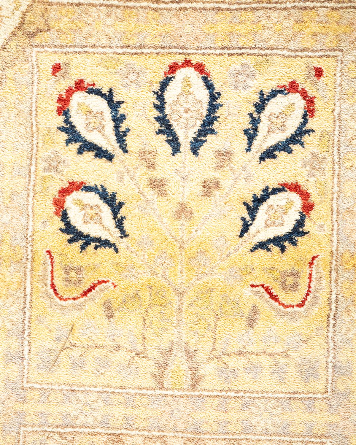 Contemporary One-Of-A-Kind Hand Made Traditional Mogul Ivory Area Rug For Sale
