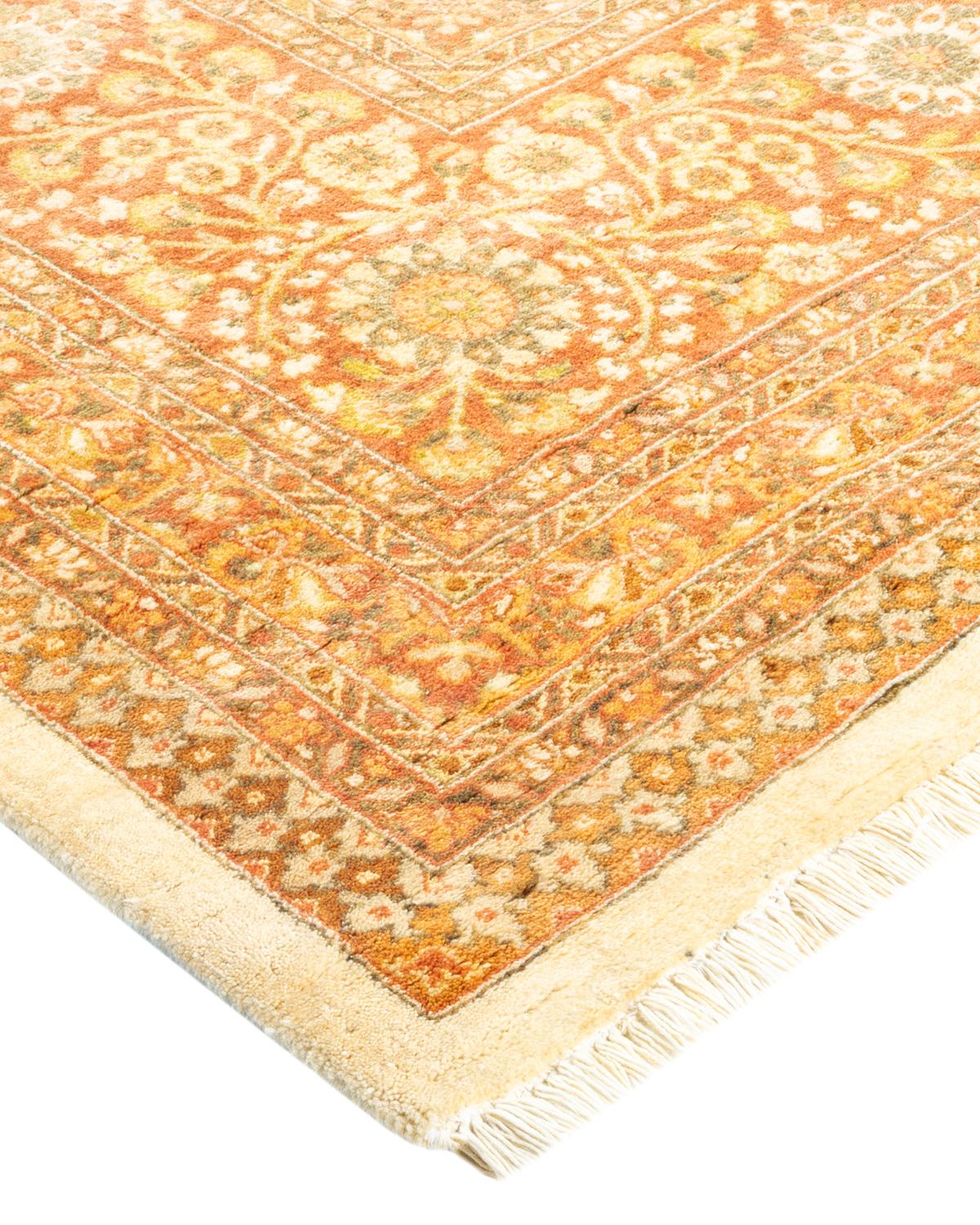 Wool One-of-a-Kind Hand Made Traditional Mogul Ivory Area Rug For Sale