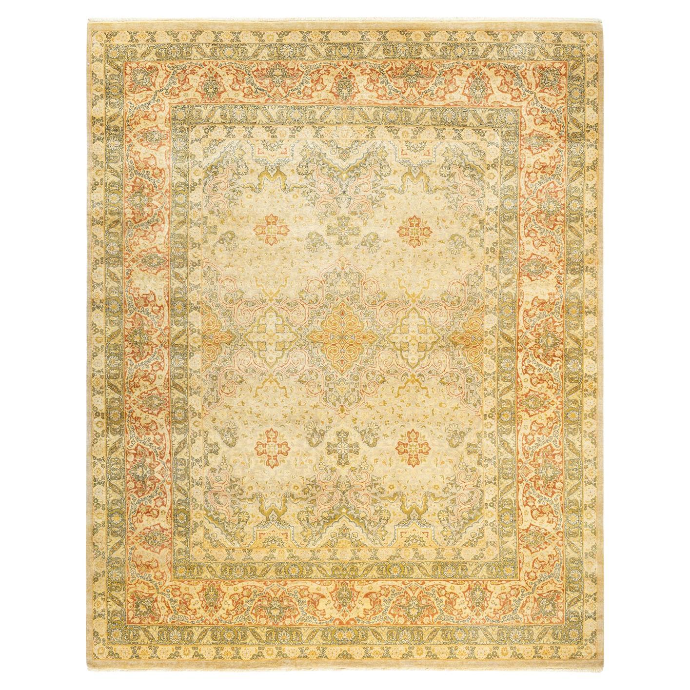 Tapis traditionnel ivoire Mogul unique en son genre fabriqué à la main