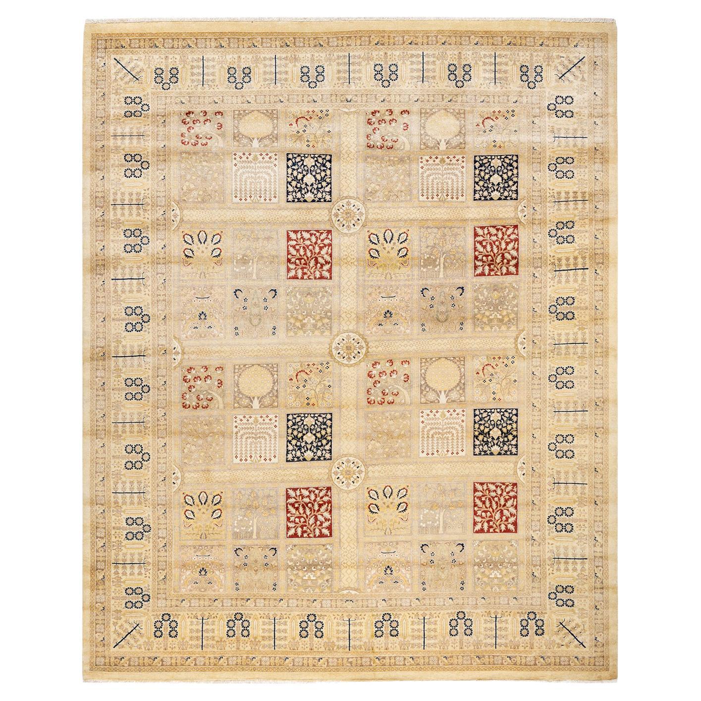 One-Of-A-Kind Hand Made Traditional Mogul Ivory Area Rug