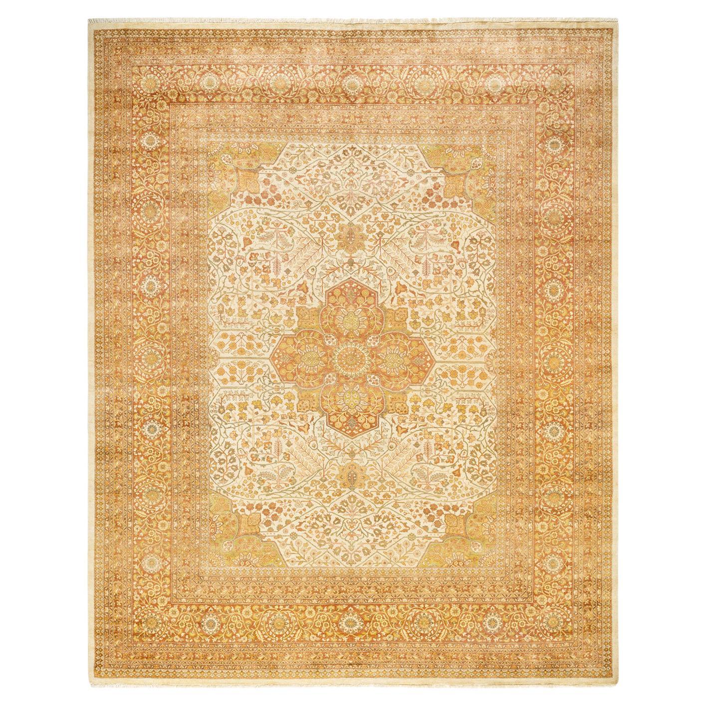 One-of-a-Kind Hand Made Traditional Mogul Ivory Area Rug For Sale