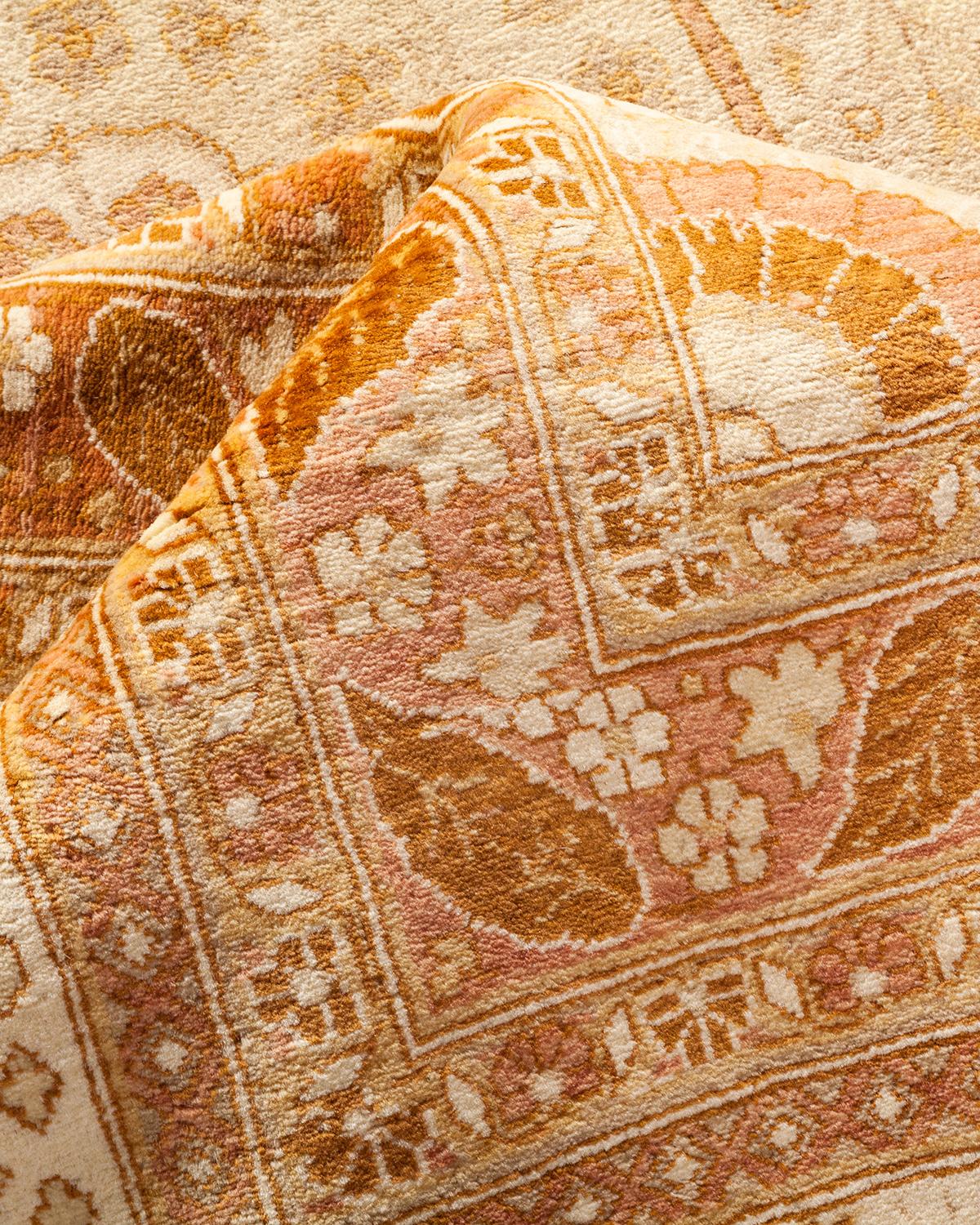 Other One-of-a-Kind Hand Made Traditional Mogul Ivory Area Rug For Sale