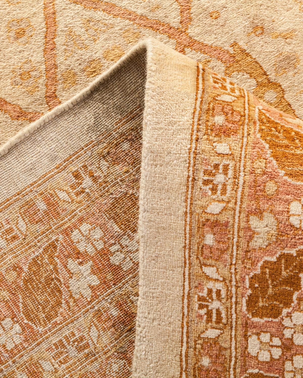 Pakistani One-of-a-Kind Hand Made Traditional Mogul Ivory Area Rug For Sale