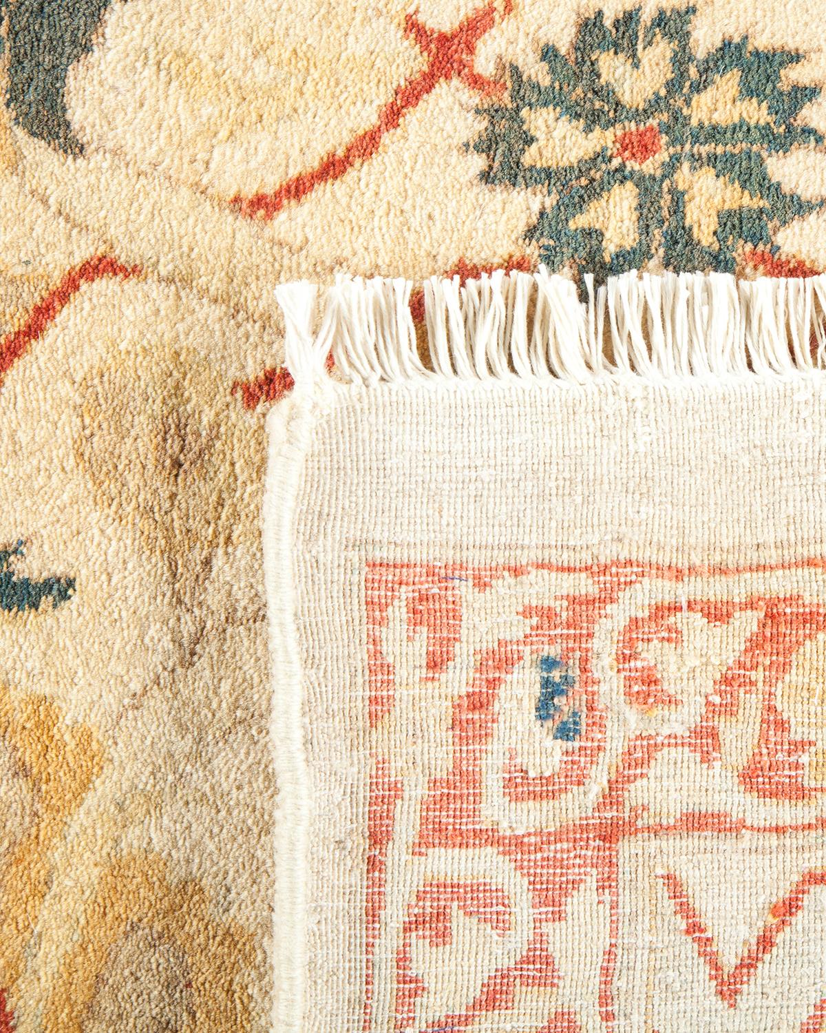 Hand-Knotted One-Of-A-Kind Hand Made Traditional Mogul Ivory Area Rug For Sale