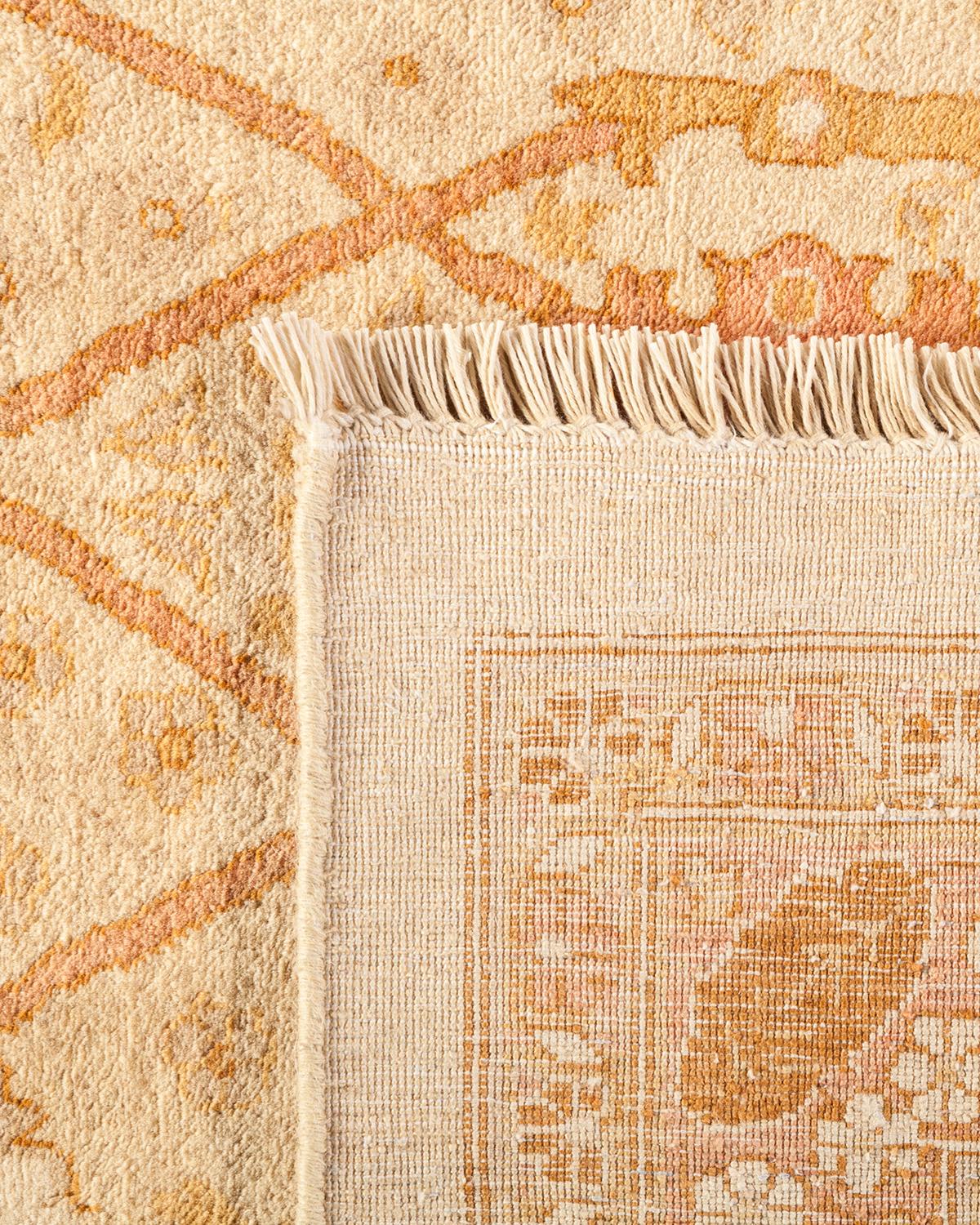Hand-Knotted One-of-a-Kind Hand Made Traditional Mogul Ivory Area Rug For Sale