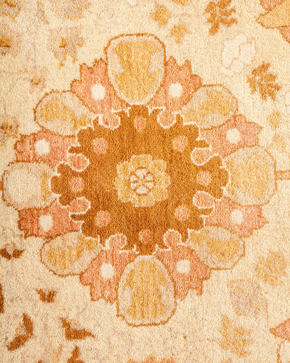 Contemporary One-of-a-Kind Hand Made Traditional Mogul Ivory Area Rug For Sale