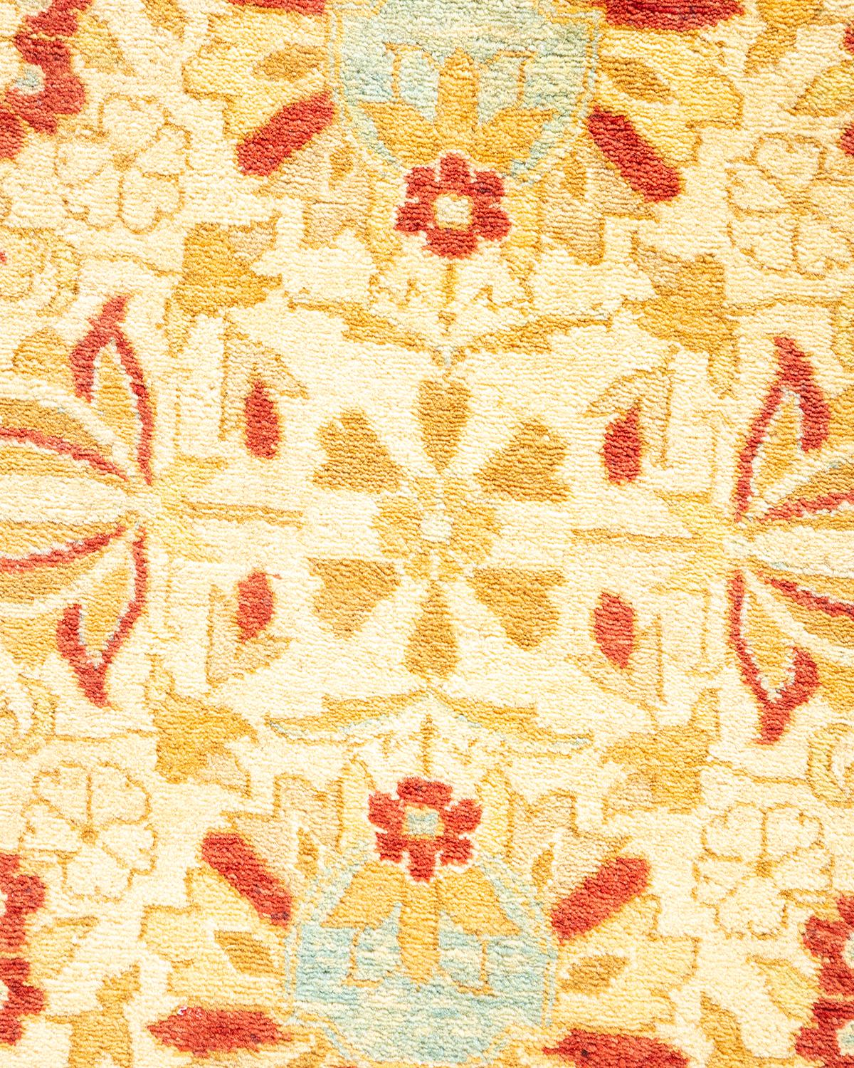 Contemporary One-Of-A-Kind Hand Made Traditional Mogul Ivory Area Rug For Sale