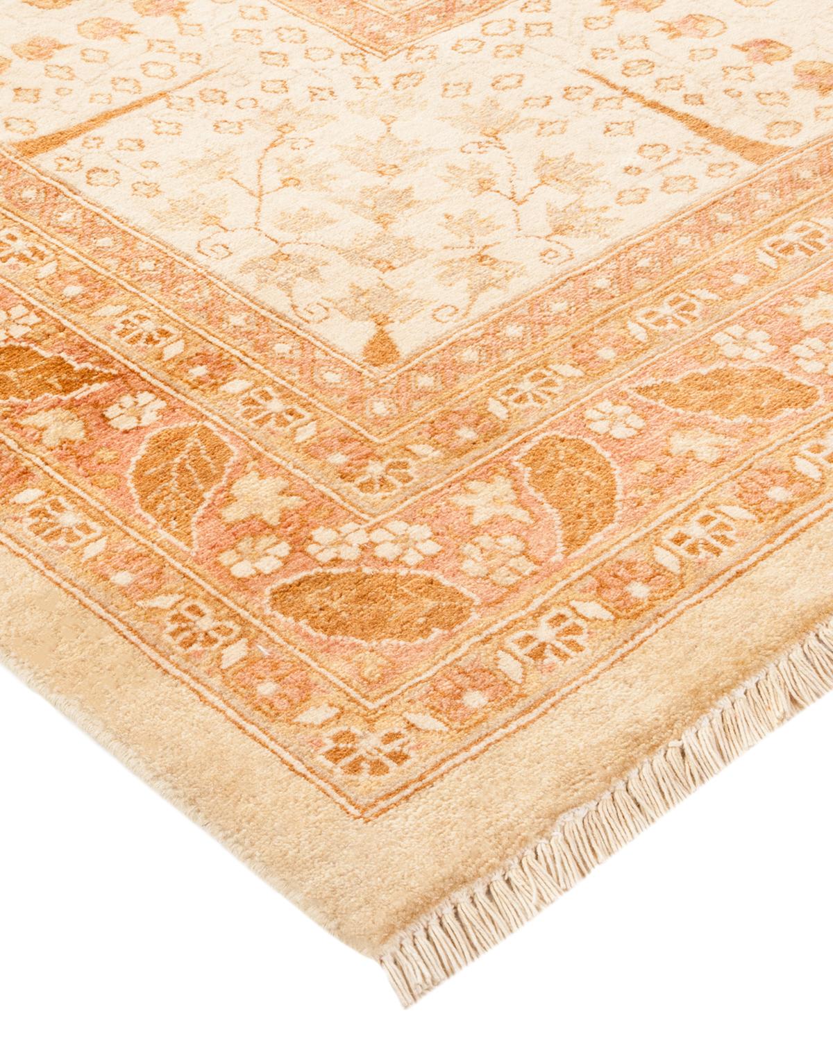 Wool One-of-a-Kind Hand Made Traditional Mogul Ivory Area Rug For Sale