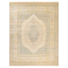 Tapis traditionnel ivoire Mogul unique en son genre fabriqué à la main