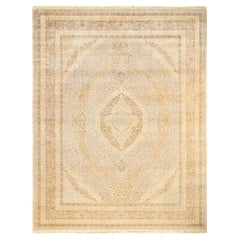 Tapis traditionnel ivoire Mogul unique en son genre fabriqué à la main