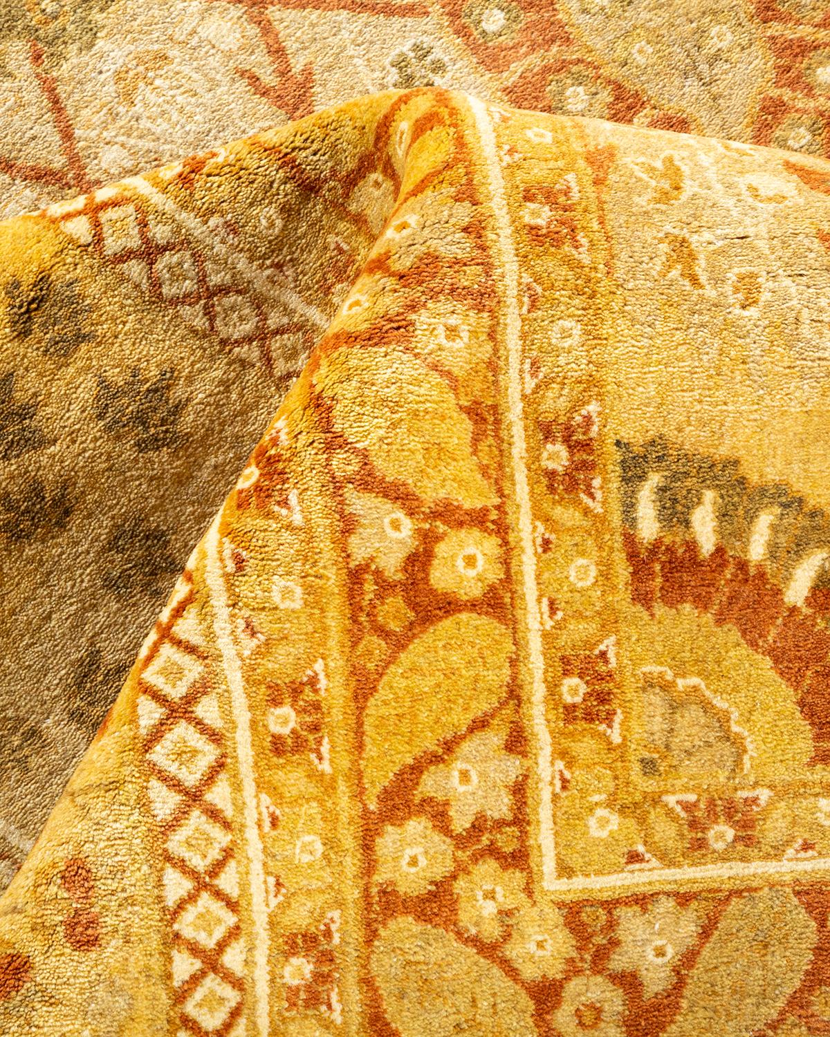 Other One-of-a-Kind Hand Made Traditional Mogul Ivory Area Rug For Sale