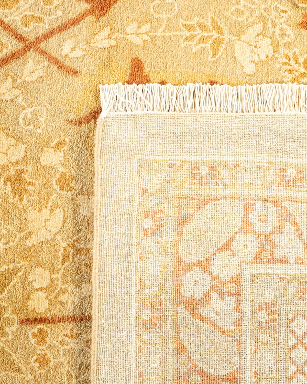 Hand-Knotted One-of-a-Kind Hand Made Traditional Mogul Ivory Area Rug For Sale