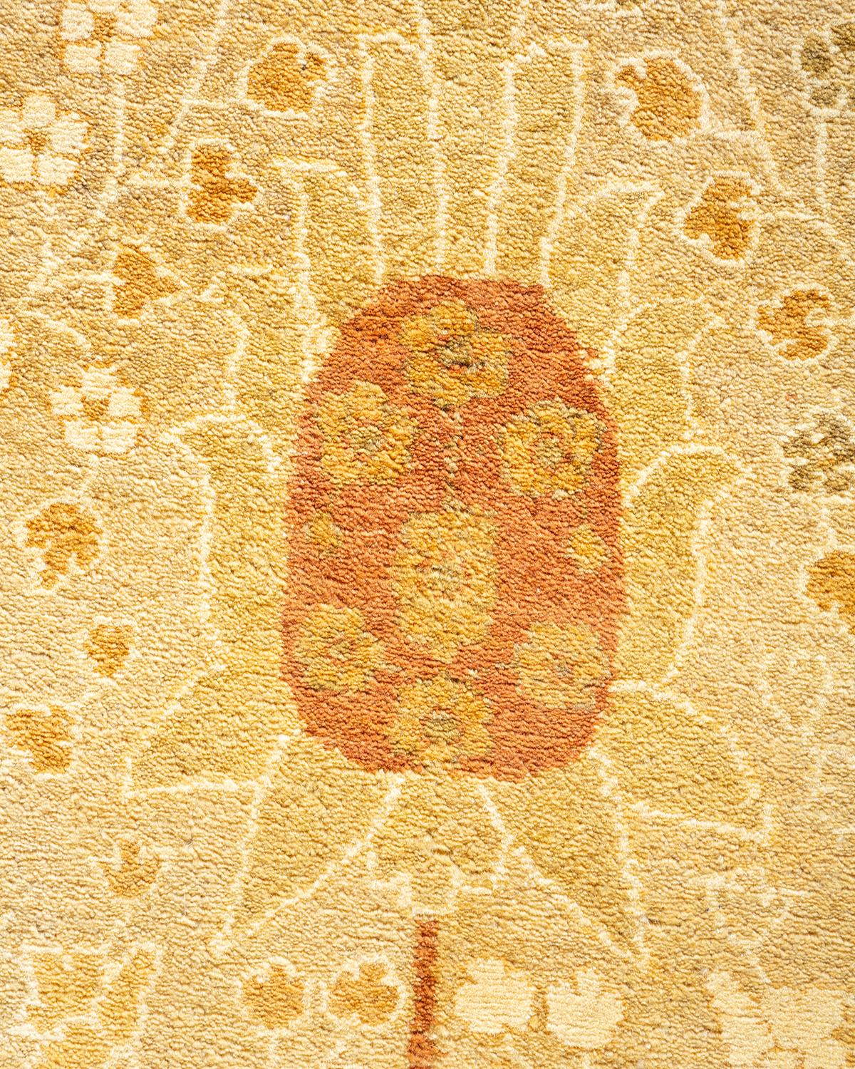 Contemporary One-of-a-Kind Hand Made Traditional Mogul Ivory Area Rug For Sale