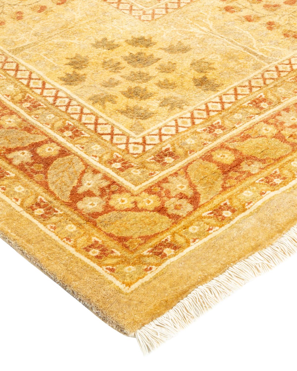 Wool One-of-a-Kind Hand Made Traditional Mogul Ivory Area Rug For Sale