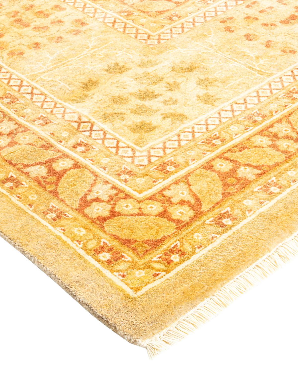 Wool One-of-a-kind Hand Made Traditional Mogul Ivory Area Rug For Sale