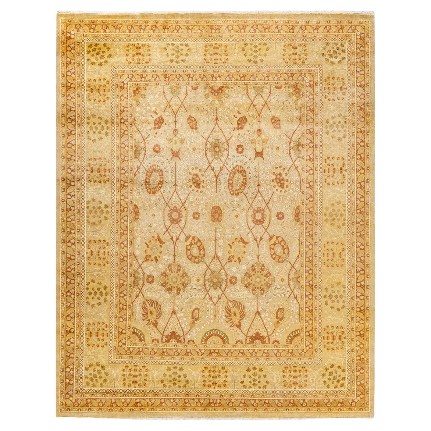One-of-a-Kind Hand Made Traditional Mogul Ivory Area Rug For Sale