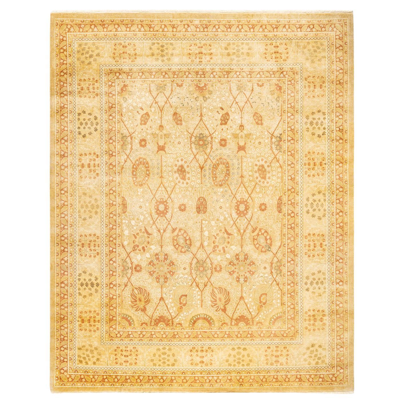 One-of-a-kind Hand Made Traditional Mogul Ivory Area Rug For Sale