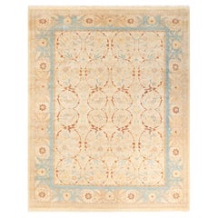 Tapis traditionnel Mogul ivoire unique en son genre fabriqué à la main