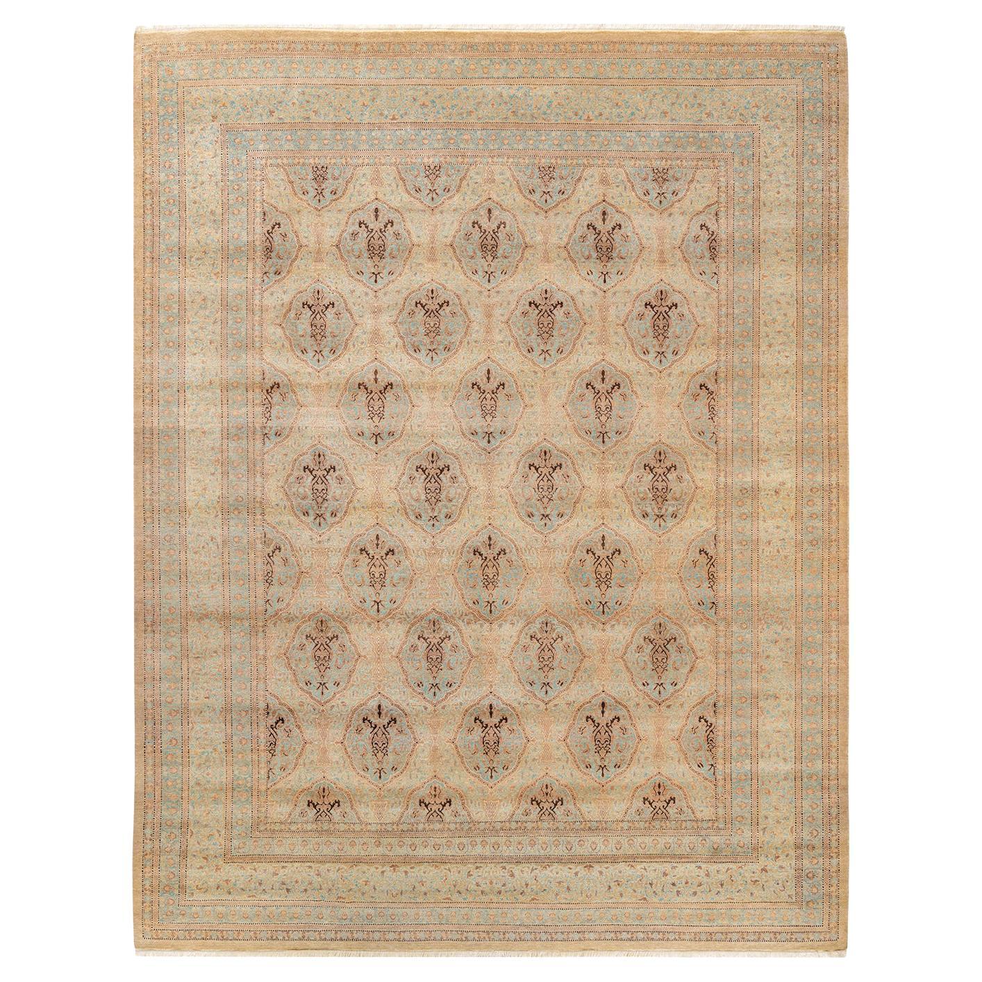 One-Of-A-Kind Hand Made Traditional Mogul Ivory Area Rug