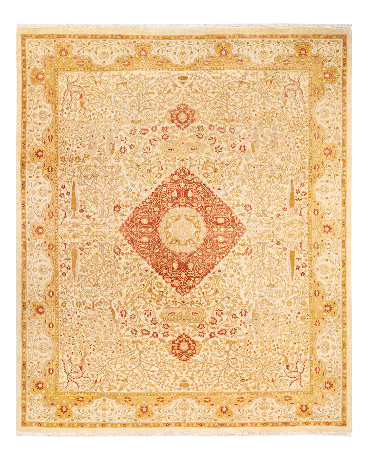 Other One-Of-A-Kind Hand Made Traditional Mogul Ivory Area Rug For Sale