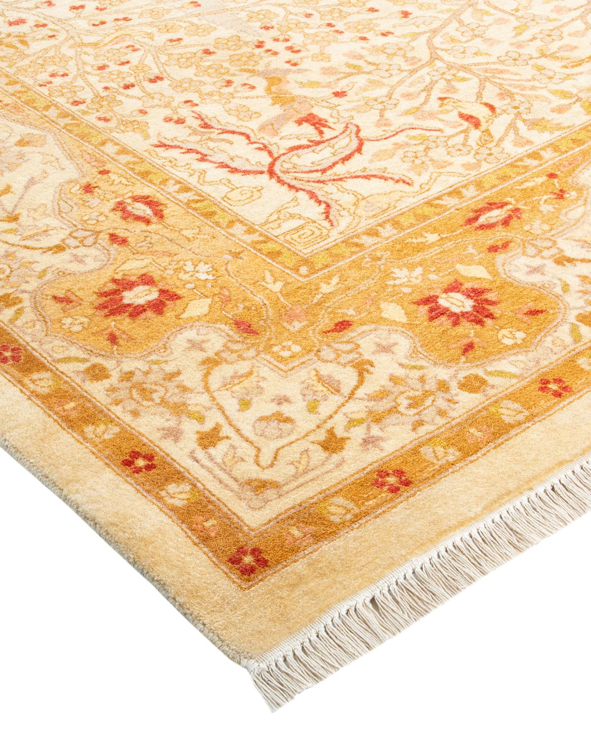 One-Of-A-Kind Hand Made Traditional Mogul Ivory Area Rug For Sale 1