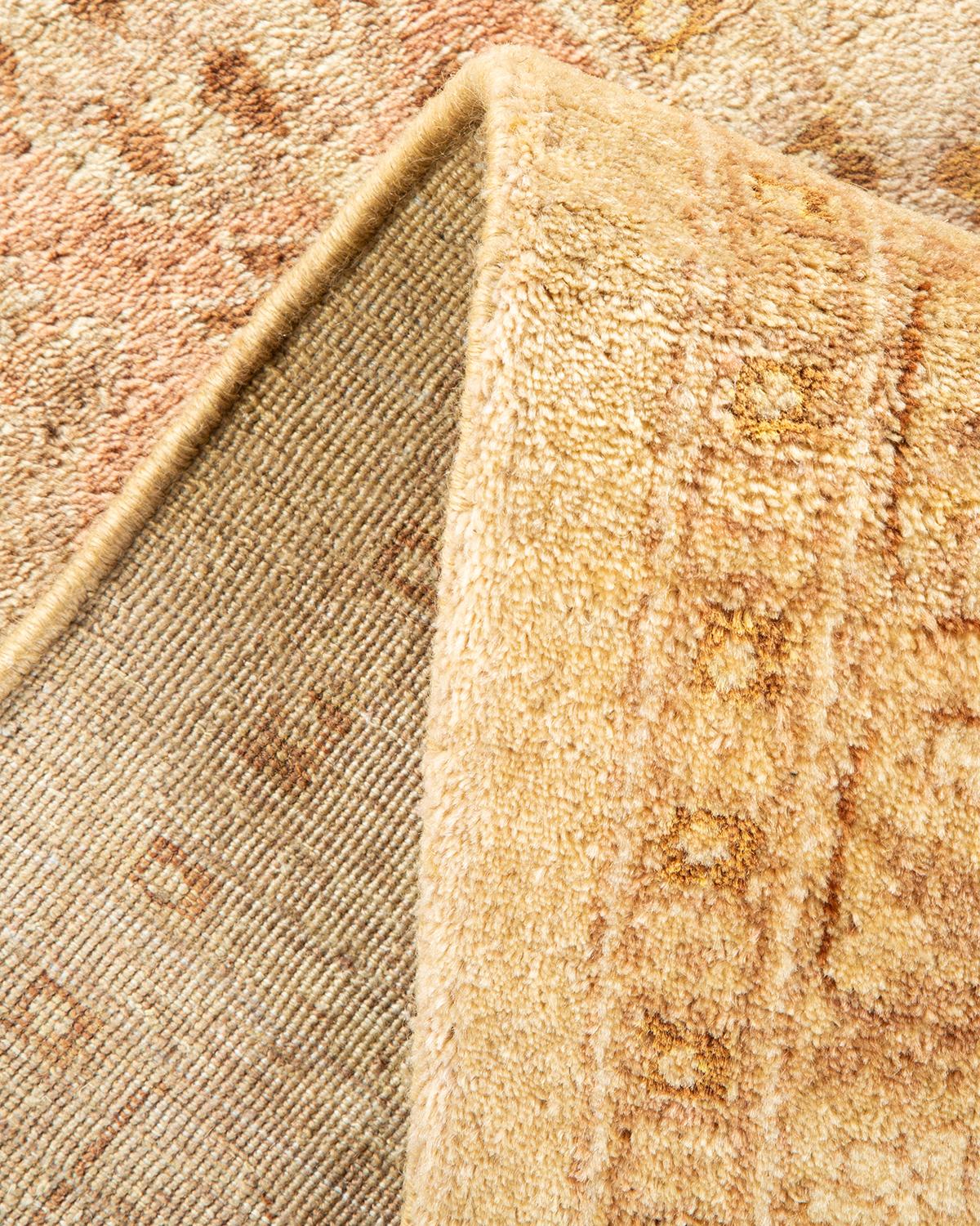 Hand-Knotted One-Of-A-Kind Hand Made Traditional Mogul Ivory Area Rug For Sale