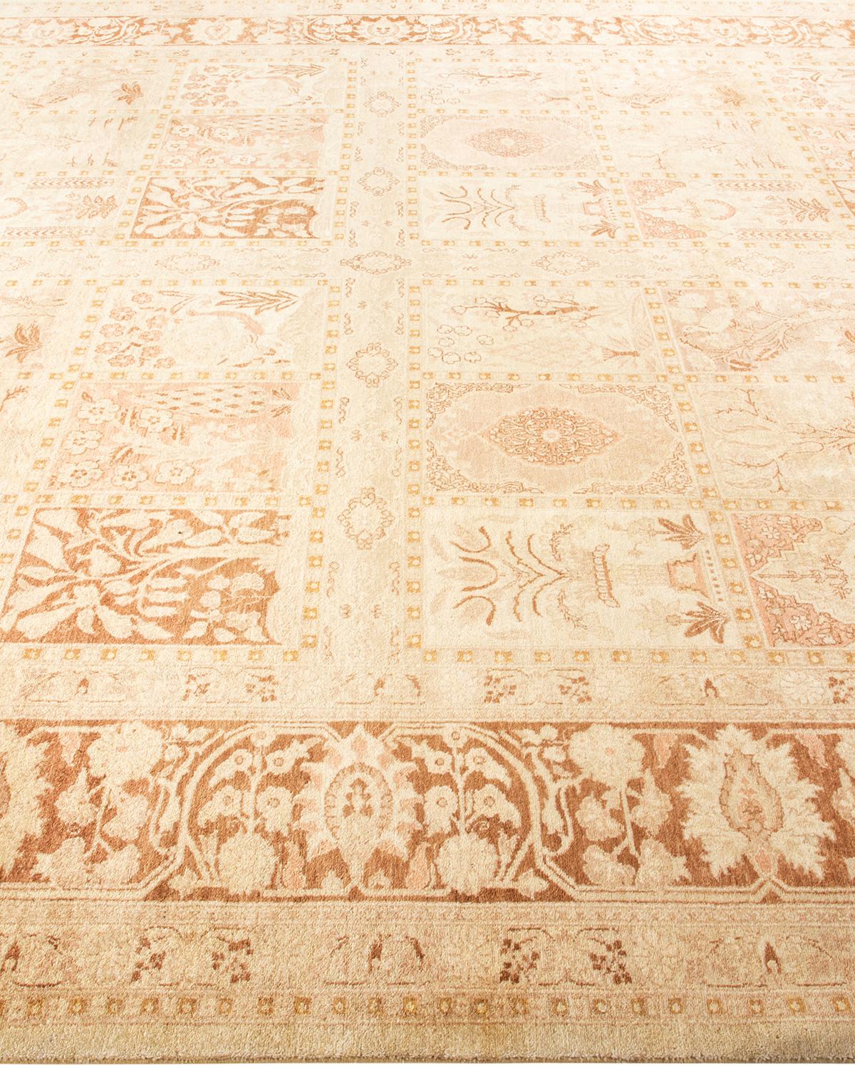 Contemporary One-Of-A-Kind Hand Made Traditional Mogul Ivory Area Rug For Sale