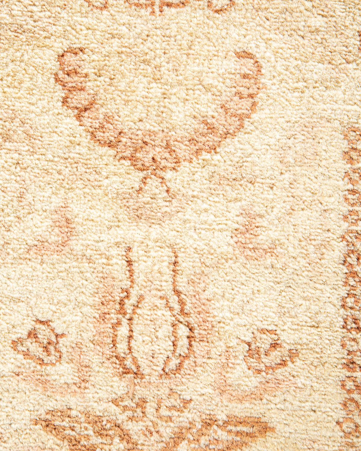 Wool One-Of-A-Kind Hand Made Traditional Mogul Ivory Area Rug For Sale