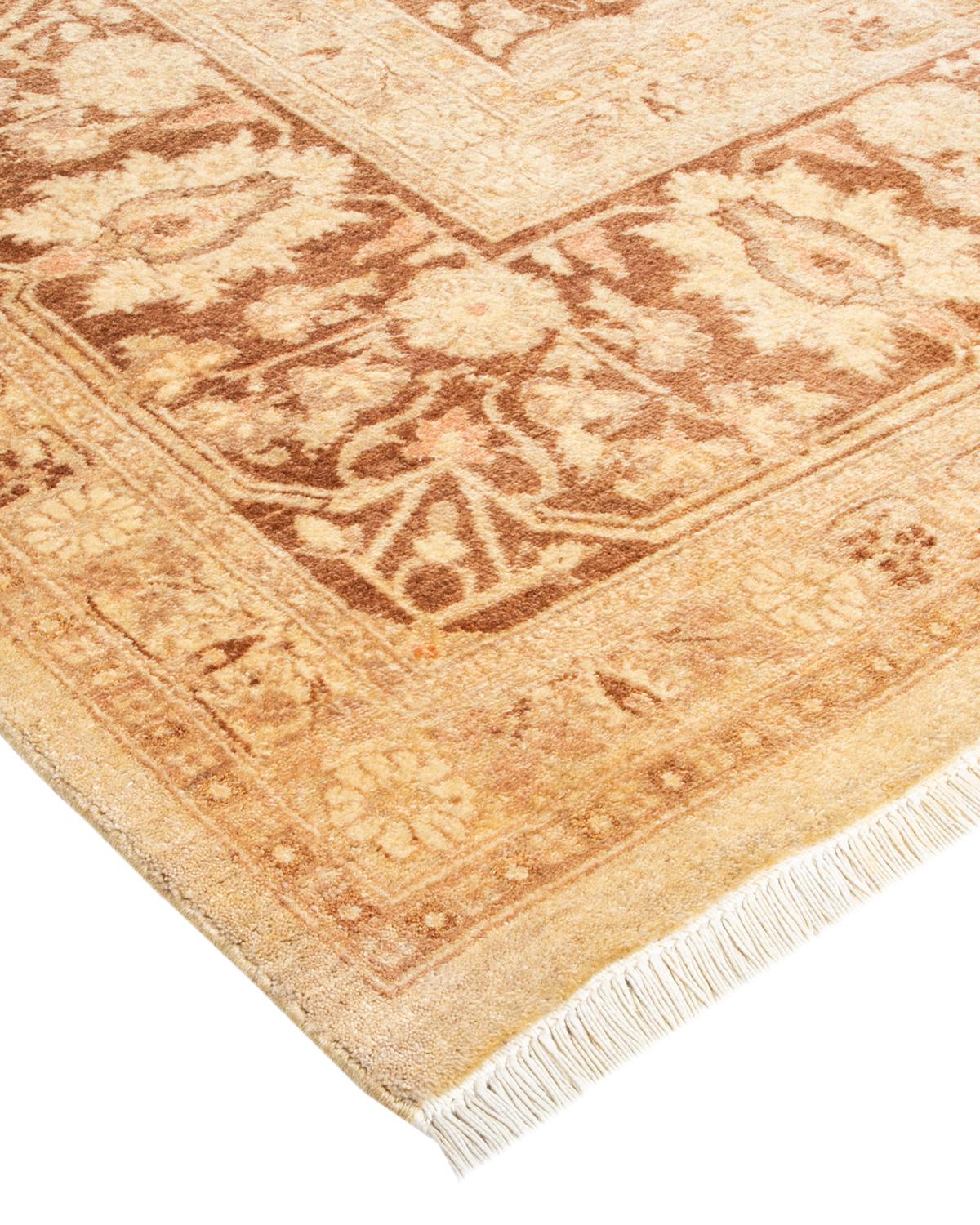 One-Of-A-Kind Hand Made Traditional Mogul Ivory Area Rug For Sale 1