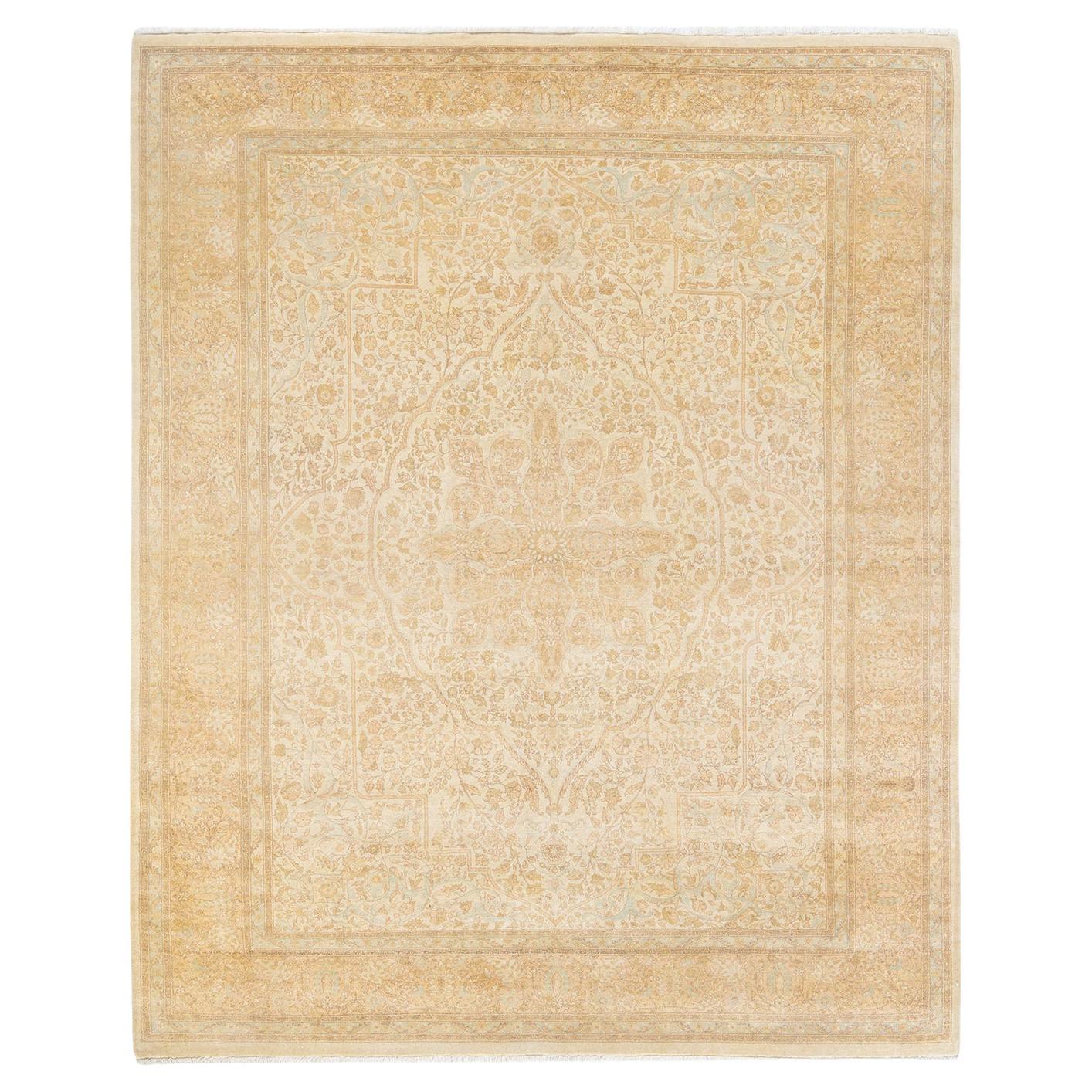 Tapis traditionnel ivoire Mogul unique en son genre fabriqué à la main