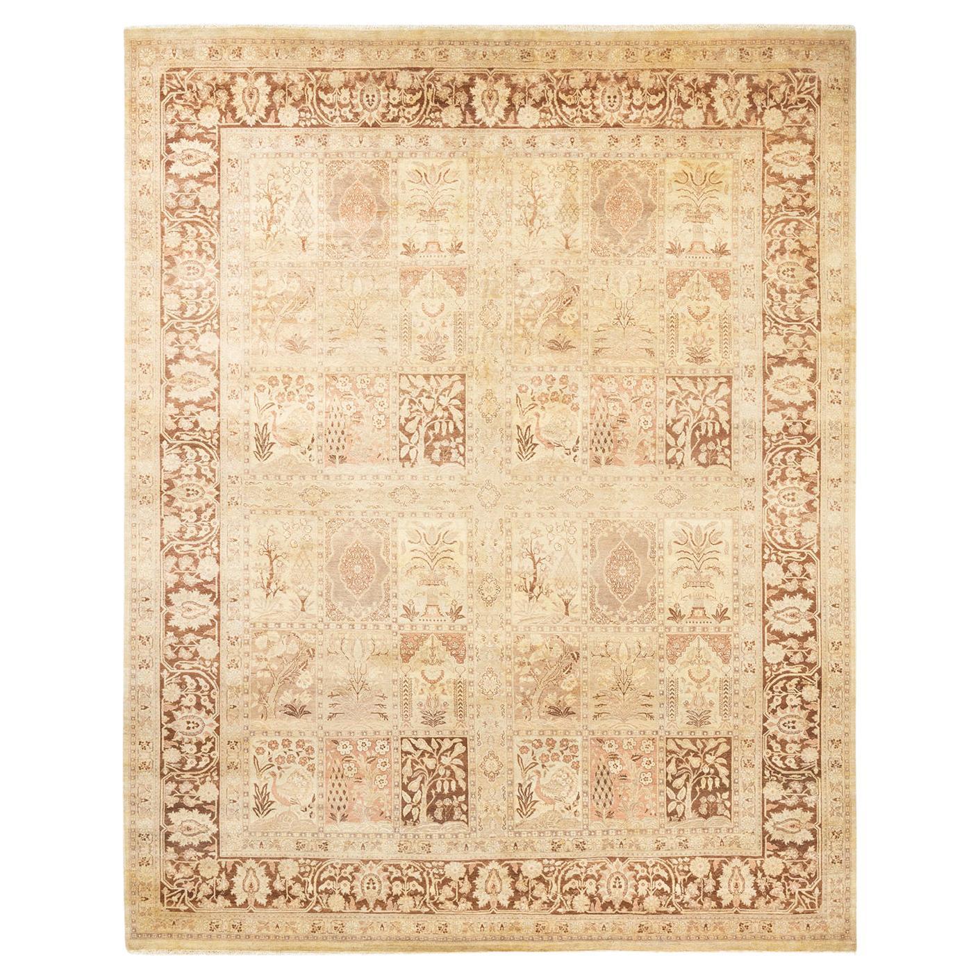 Tapis traditionnel Mogul ivoire unique en son genre fabriqué à la main