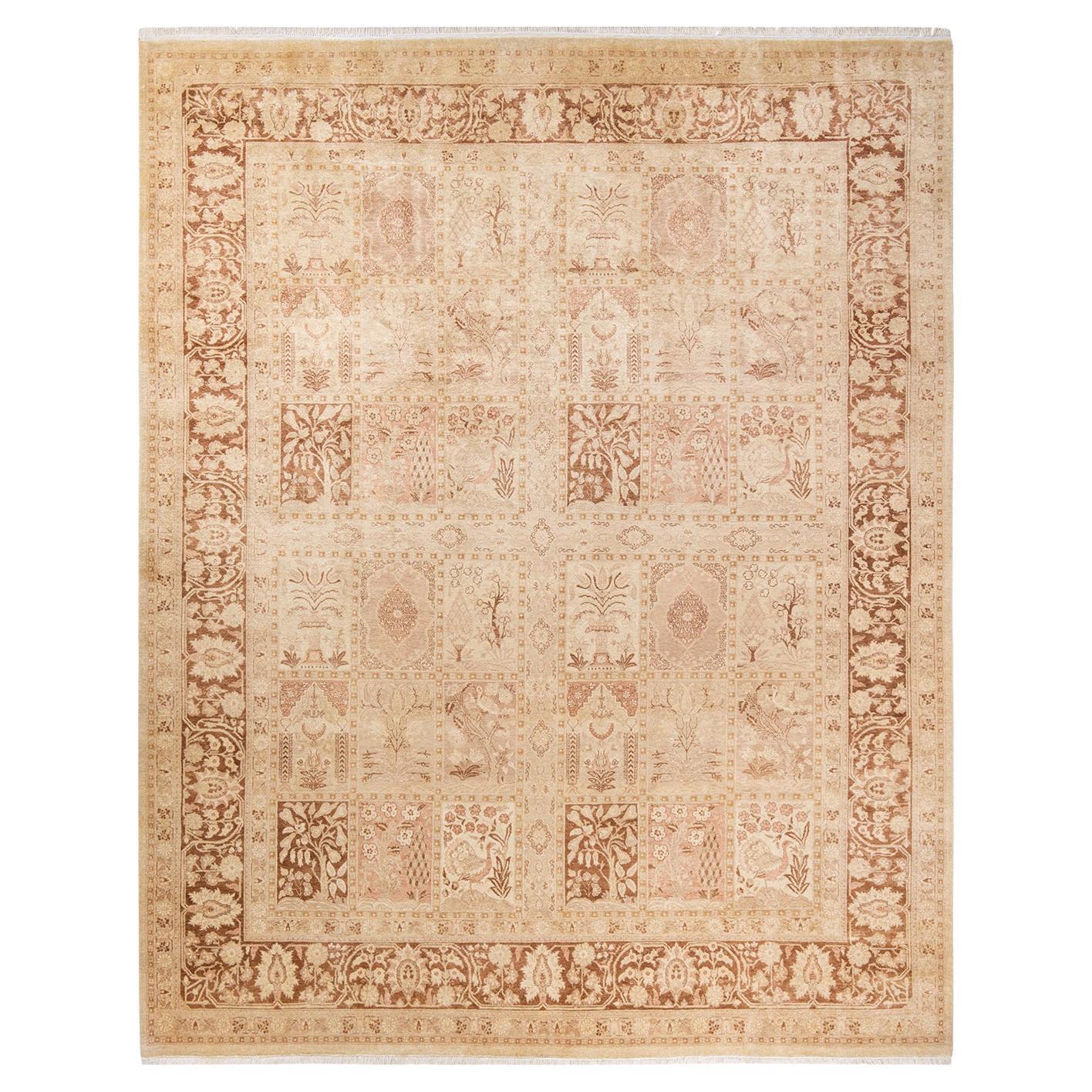 One-Of-A-Kind Hand Made Traditional Mogul Ivory Area Rug For Sale